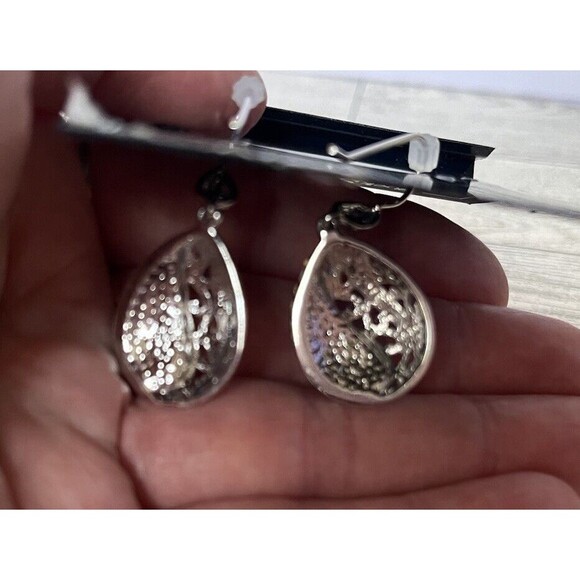 Belk Silverworks Fine Silver Plated Crystal Dangle Drop Oval Earrings - Picture 5 of 5